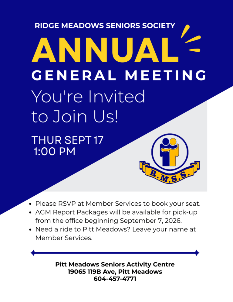 Ridge Meadows Seniors Society Annual General Meeting Invite